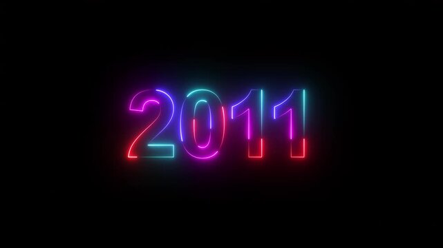 2011 neon line text. Abstract 2011 neon text animation, Glowing neon number text background. Four color Glowing neon line number text background 4k. happy new year 2011 animated
