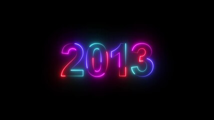 2013 neon line text. Abstract 2013 neon text animation, Glowing neon number text background. Four color Glowing neon line number text background 4k. happy new year 2013 animated