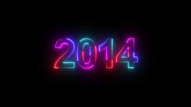 2014 neon line text. Abstract 2014 neon text animation, Glowing neon number text background. Four color Glowing neon line number text background 4k. happy new year 2014 animated