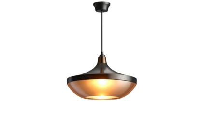 A realistic PNG of a hanging ceiling lamp — a stylish pendant light with a warm yellow bulb, suspended from the roof. Perfect for interior design, home décor projects, and modern lighting visuals.