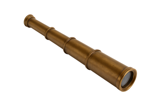 Vintage brass telescope isolated on transparent background