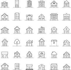 PrintReal estate line icon set. Editable Stroke Vector Icons Collection.
