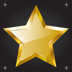 Shiny golden star with 3D effect on a dark background. Award or rating symbol.