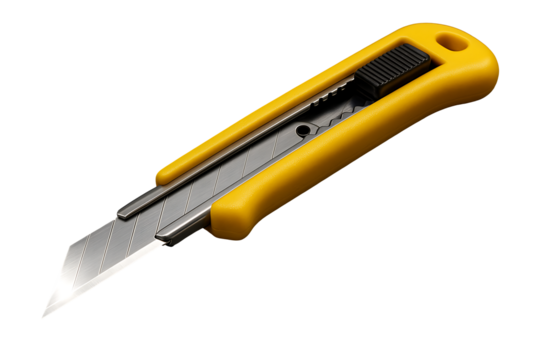 Yellow utility knife isolated on transparent background