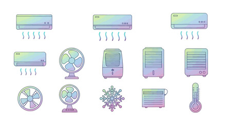 Collection of Various Air Conditioners and Cooling Devices.