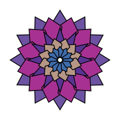 Symmetrical mandala flower pattern vibrant geometric design
