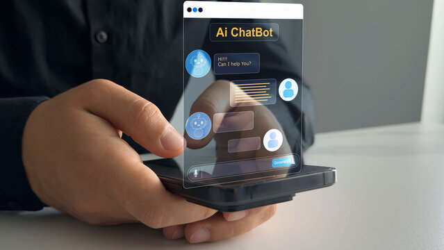 Virtual assistant, artificial intelligence bot software automation technology.Customer person using chat service to get support. Ai assistant chatbot.Online support Chatbot conversation.