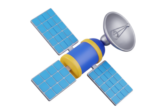 3d illustration of 3d render of a satellite with solar panels isolated on transparent background