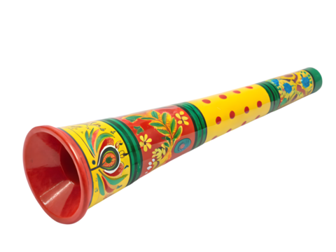Colorful handpainted wooden horn isolated on transparent background