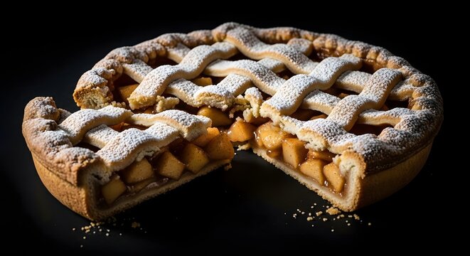 Apple pie: apple pie with lattice crust and powdered sugar