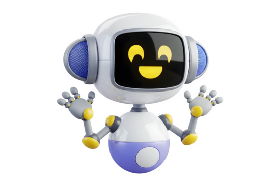 3d illustration of cute robot waving hello isolated on transparent background