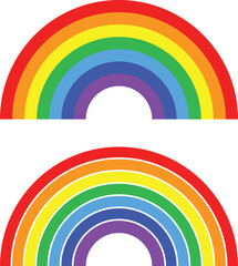 Obraz premium Two vibrant colorful rainbow arches with distinct bands of red orange yellow green blue indigo and violet against a clean white background
