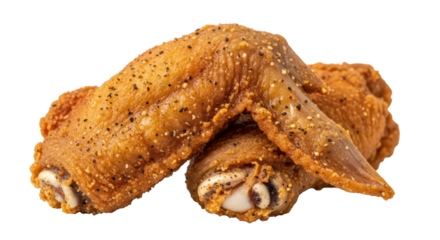 Crispy golden fried chicken wings with black pepper seasoning. isolated on transparent background