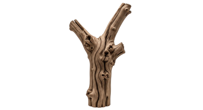 Isolated gnarled old weathered tree branch with rustic texture isolated on transparent background