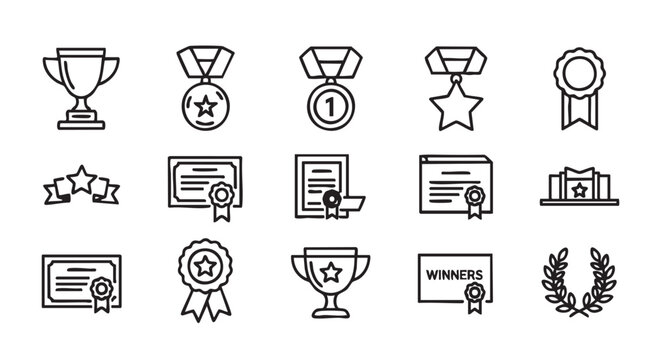 Vector outline achievement icons set isolated on white background design - Powered by Adobe