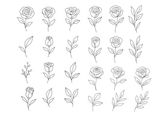 Set of roses. Minimal floral vector clipart with delicate botanical elements. Perfect for branding, logo design, invitations, packaging, and modern decor projects.