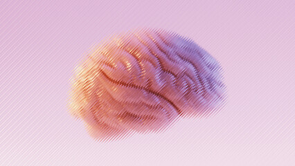 3D Human Brain Behind Reeded Glass Soft Purple Glow 3D illustration