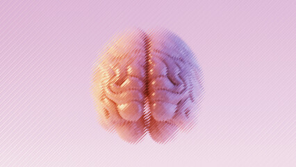 3D Human Brain Behind Reeded Glass Soft Purple Glow 3D illustration