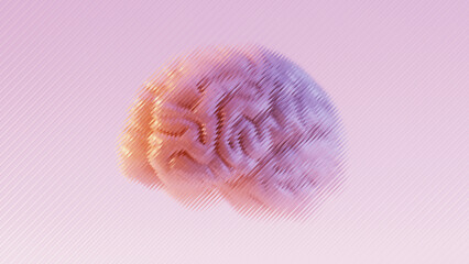 3D Human Brain Behind Reeded Glass Soft Purple Glow 3D illustration