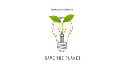 A minimalist illustration of a lightbulb containing a small plant, bulb with Plant Growing Inside Innovation and Growth Isolated on White Background. 