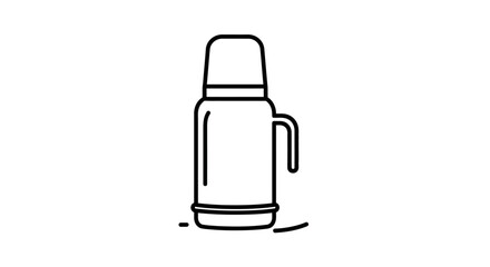 Line art illustration of a thermos with a handle and a cup-shaped lid, standing on a surface.