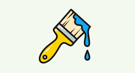 A cartoon paintbrush dripping blue paint, ready for creative application.