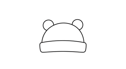 Simple line drawing of a winter hat with round bear ears on top, isolated on white.