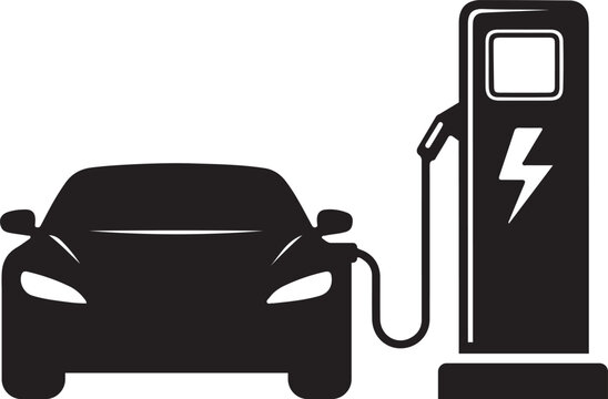 black electric car charging at station clip art preview