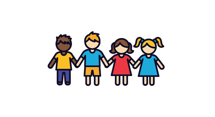 Four diverse children holding hands, illustrating unity and friendship.