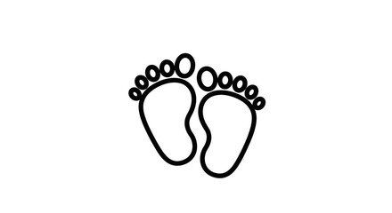 Simple black outline illustration of two small baby footprints, isolated.