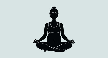 Silhouette of a pregnant woman sitting in a lotus position, meditating with hands in mudra.