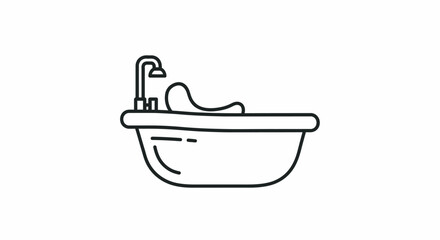 A simple line drawing depicts a bathtub with a faucet and headrest.