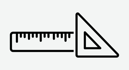 Simple black and white illustration of a ruler and a set square.