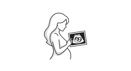 A pregnant woman examines an ultrasound image of her unborn baby, joyful.