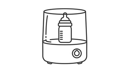 A line drawing of a baby bottle inside a bottle warmer, ready to use.