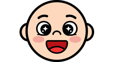 Cartoon baby face with big eyes, open mouth, and rosy cheeks.