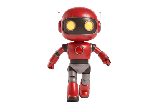 Cute red robot with big yellow eyes isolated on transparent background