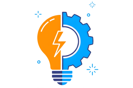 Lightbulb and gear symbolizing innovation and engineering, isolated on transparent background