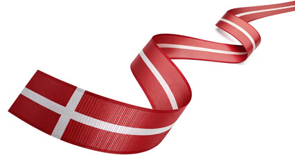 Danish flag ribbon waving in the wind isolated on transparent background