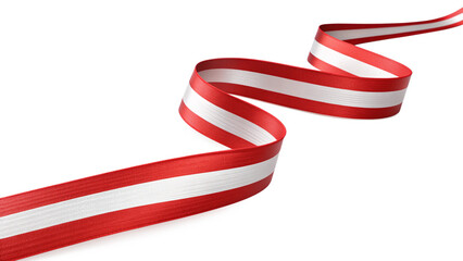 Red and white striped ribbon waving on a black background isolated on transparent background