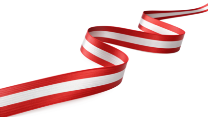 Red and white striped ribbon waving on a black background isolated on transparent background