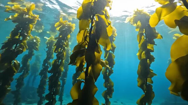 Sunlit Kelp Forest Underwater in the Ocean's Depths