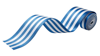 Blue and white striped ribbon unfurling on a transparent background isolated on transparent background