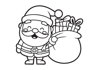 santa claus with a gift. coloring page