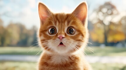 Astonished Kitten Portrait: A close-up shot of an adorable orange kitten, its wide, expressive eyes reflecting a sense of wonder and surprise.
