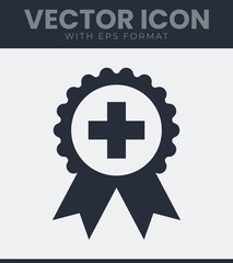 Medical cross healthcare award medal icon for first aid or quality guarantee symbol, vector illustration