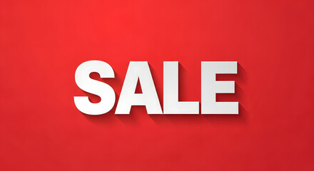 Vibrant Red Wall with Prominent Sale Sign, White 'SALE' Sign on a Red Background. 