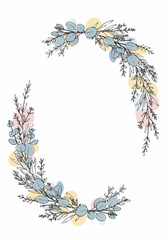 Decorative botanical wreath of eucalyptus and herbs with colors  