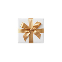 Beautifully Wrapped Gift With Shiny Gold Ribbon on a Clean Background