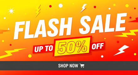 Dynamic flesh Monday shopping banner with vibrant colors and stylish font layout. Attention grabbing sales graphic on a yellow background.